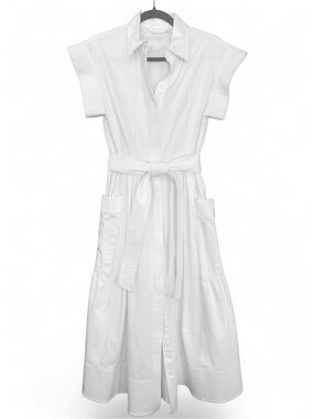 Julia Amory White Betty Dress | Belted A-Line Midi | Blanc Size Small